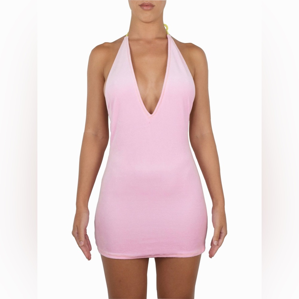 Heart of Sun PARIS Halter Terry Mini DRESS XS CANDY Pink